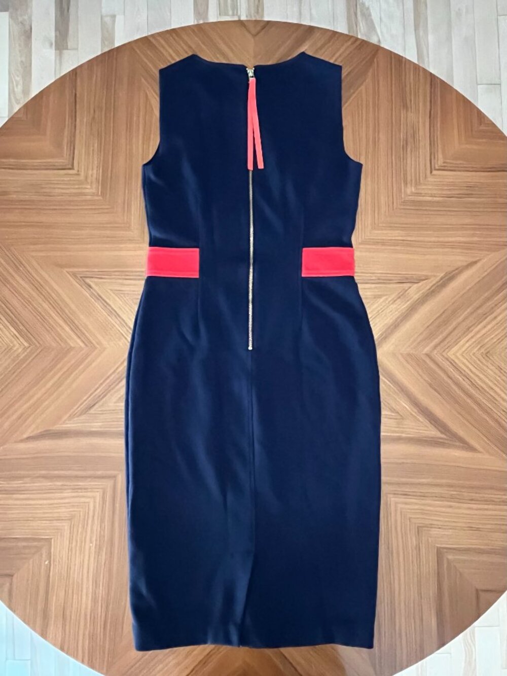 Vintage Y2K Boden Navy Blue & Red Contrast Ponte Sheath Midi Dress, Size 6 - Picture 4 of 13